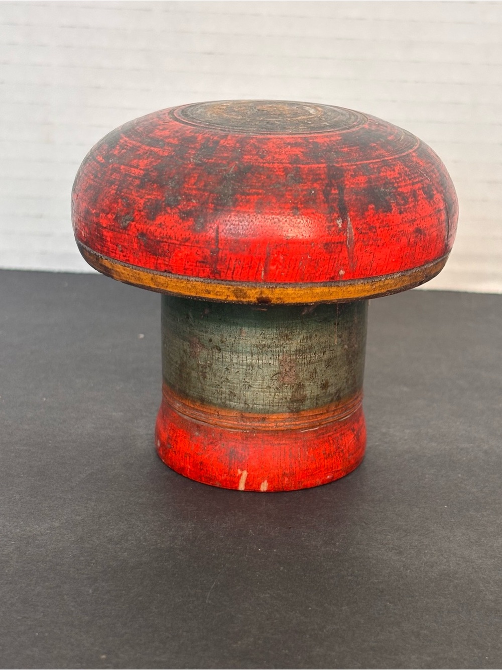 Vintage Anthropologie Found Wooden Kumkum Box - Lacquered Mushroom Tikka